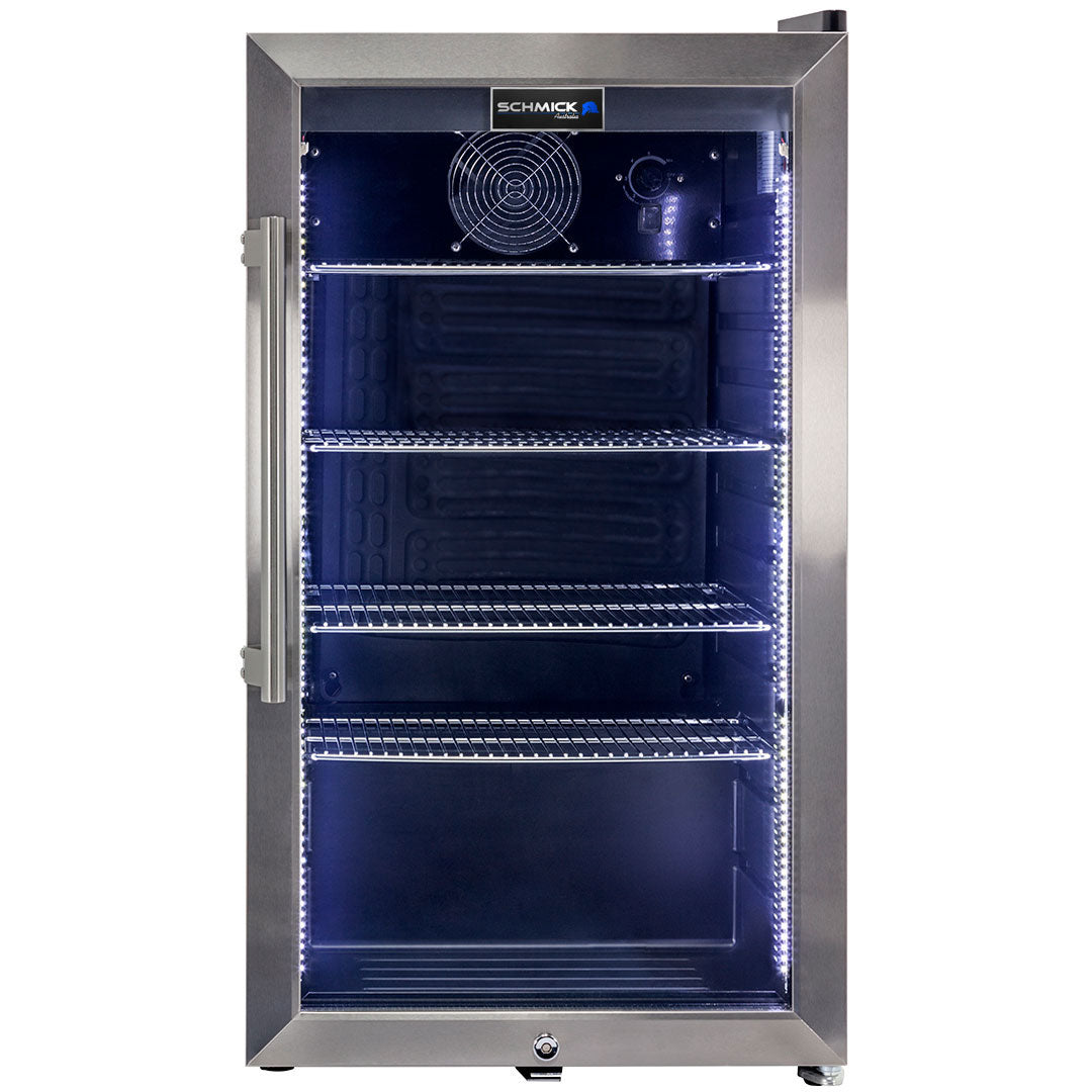 Mini fridge with glass best sale door and blue light